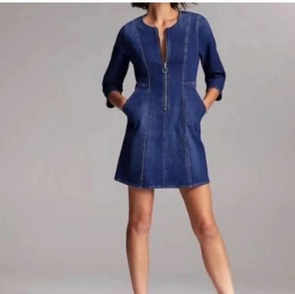 Aritzia Denim Forum Women's Front Zipper Denim Blue Jean Mini Dress Size 4. - Picture 4 of 16
